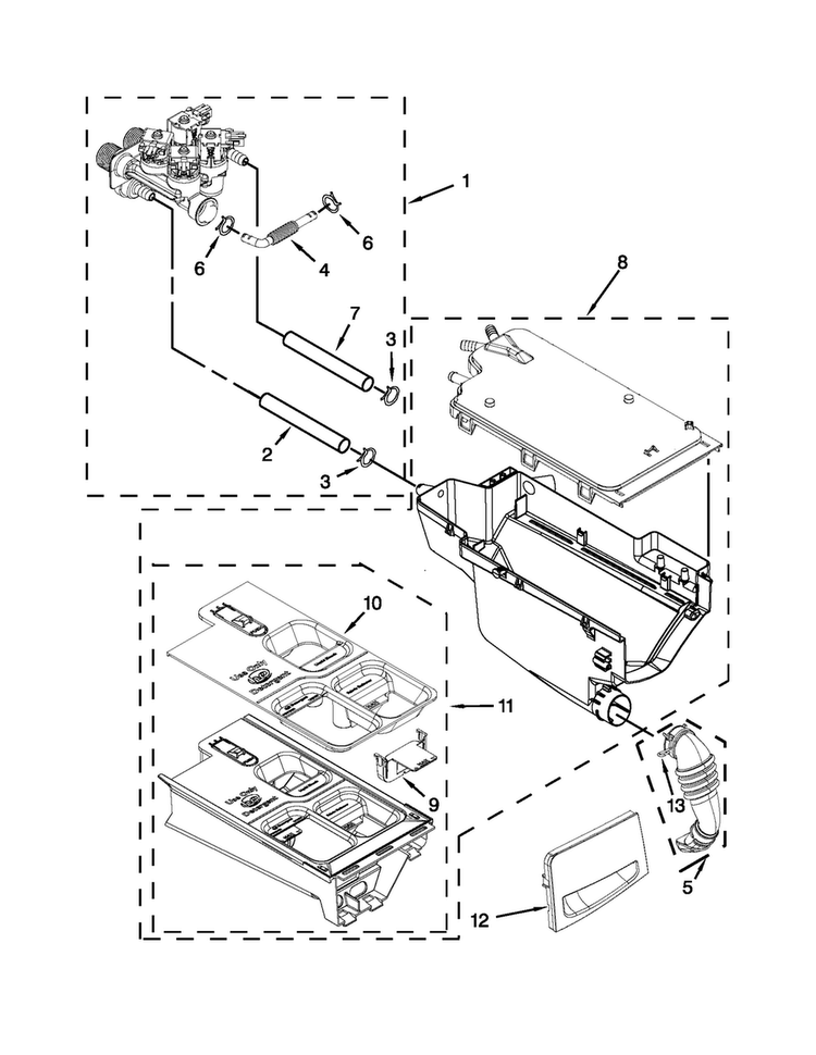 Dispenser Parts Diagram and Parts List for BNQ11DCANA0  Whirlpool Washer