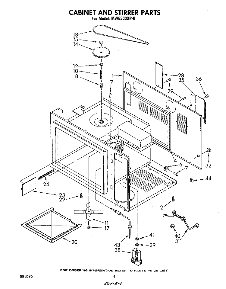 CABINET AND STIRRER Diagram and Parts List for MW8300XP0  Whirlpool Microwave