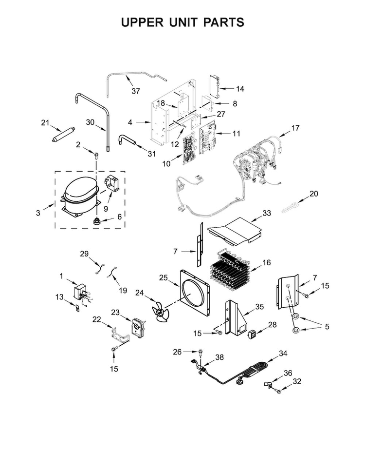 Upper Unit Parts Diagram and Parts List for KBSN608EBS00  KitchenAid Refrigerator