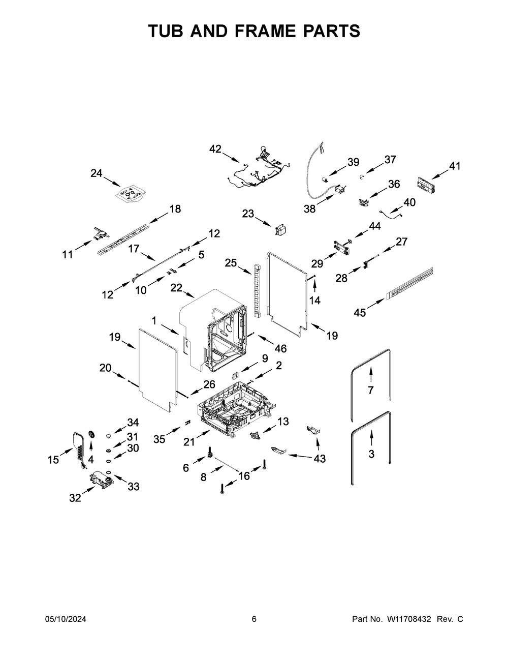 Tub And Frame Parts Diagram and Parts List for WDT550SAPW0  Whirlpool Dishwasher