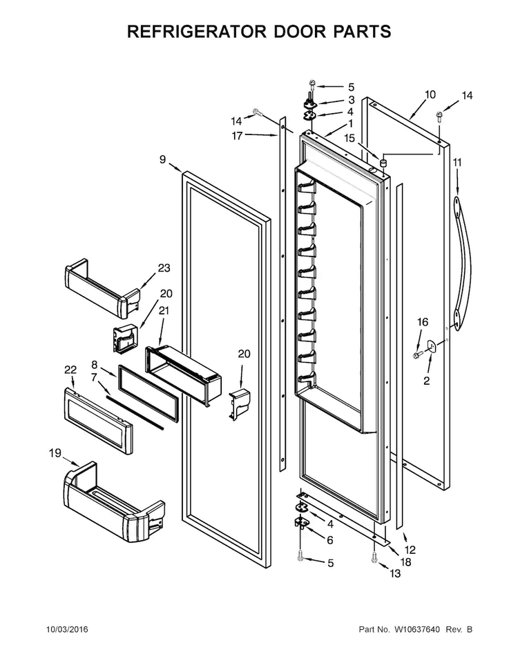 Refrigerator Door Parts Diagram and Parts List for KSSC48QVS06  KitchenAid Refrigerator