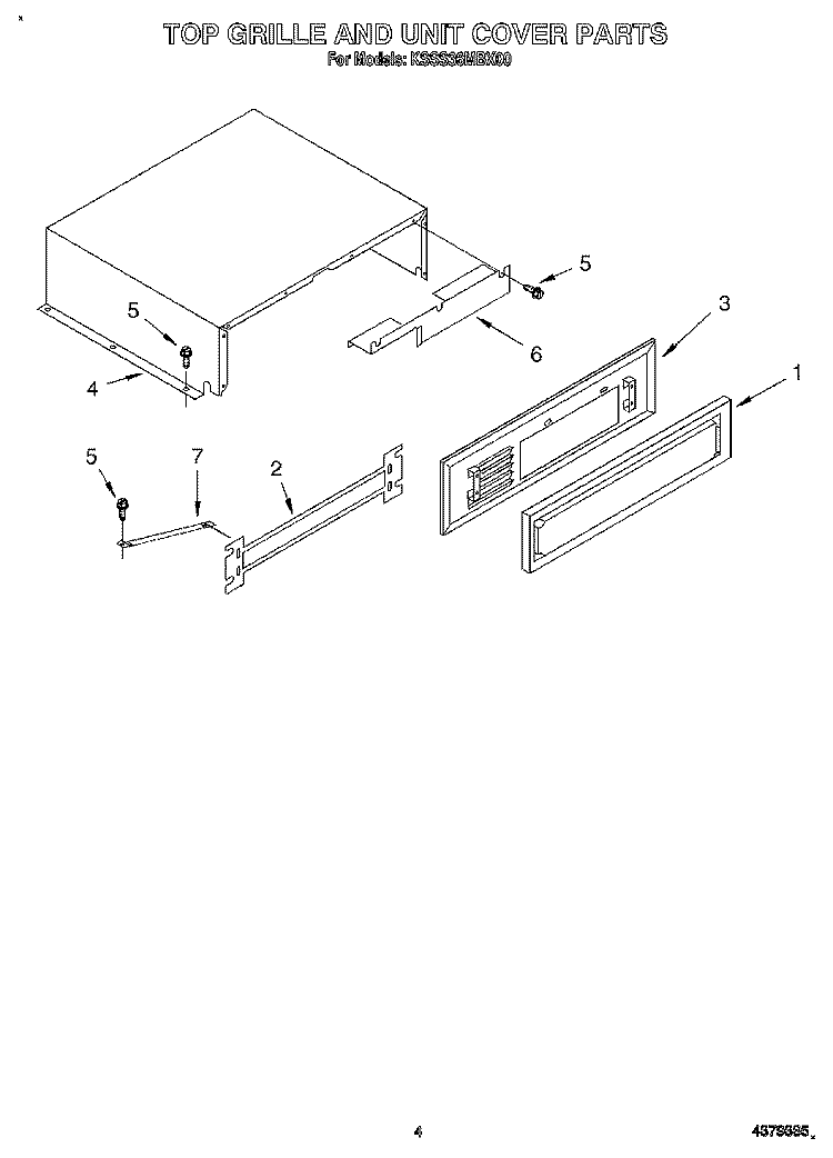 TOP GRILLE AND UNIT COVER Diagram and Parts List for KSSS36MBX00  KitchenAid Refrigerator
