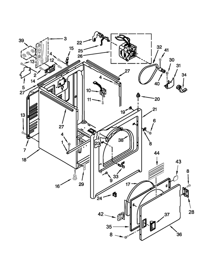 Cabinet Parts Diagram and Parts List for 4GWED4750YQ2  Whirlpool Dryer