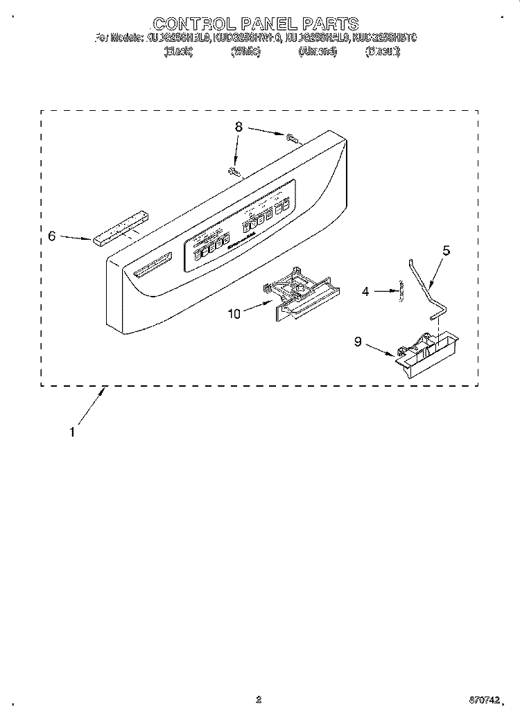 CONTROL PANEL Diagram and Parts List for KUDG25SHAL0  KitchenAid Dishwasher