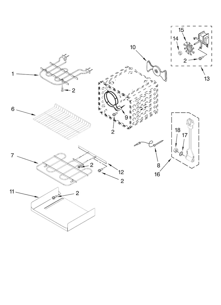 Internal Oven Parts Diagram and Parts List for KERS807SSS02  KitchenAid Range