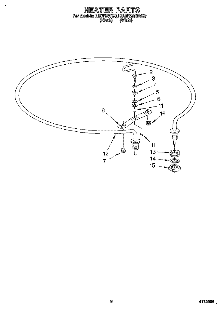 HEATER Diagram and Parts List for KUDP230BWH0  KitchenAid Dishwasher