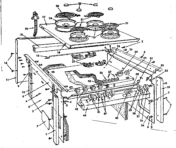 Top Section And Outer Body Diagram and Parts List for 1554507011  Kenmore Range