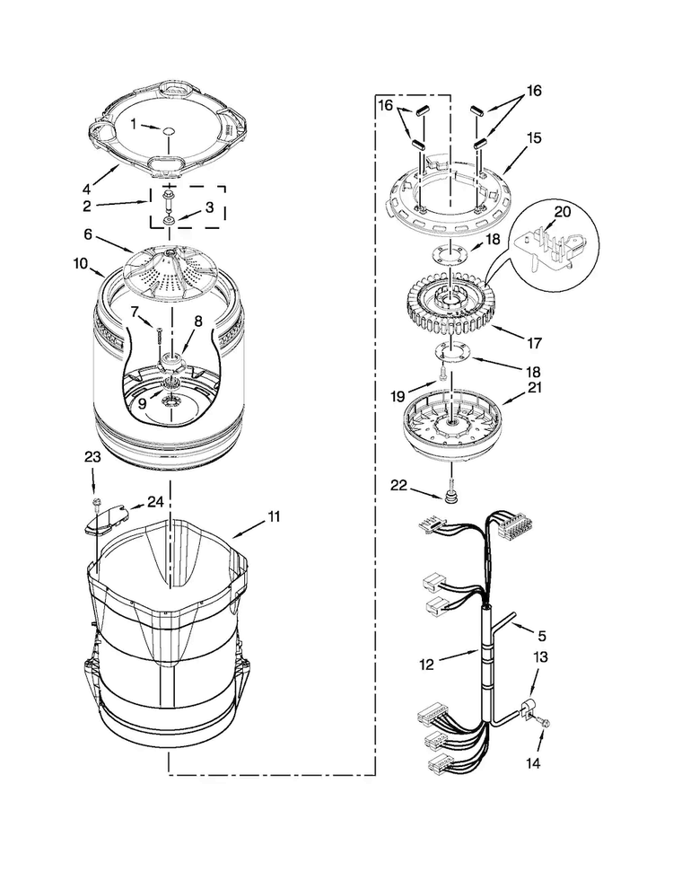 Motor, Basket And Tub Parts Diagram and Parts List for 11028102310  Kenmore Washer
