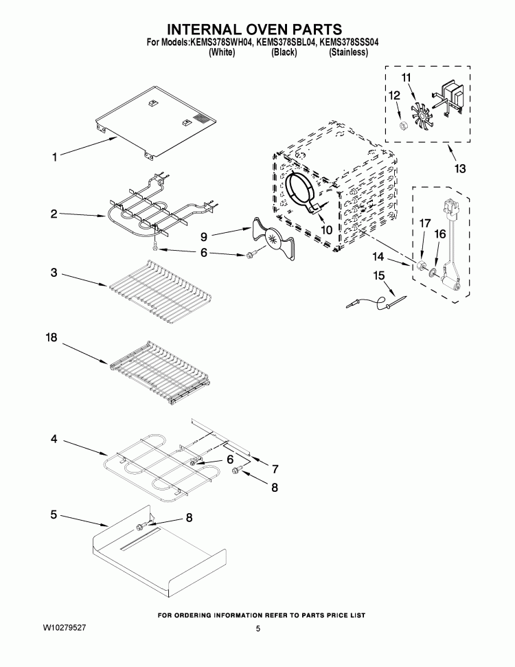 INTERNAL OVEN PARTS Diagram and Parts List for KEMS378SBL04  KitchenAid Microwave Oven Combo