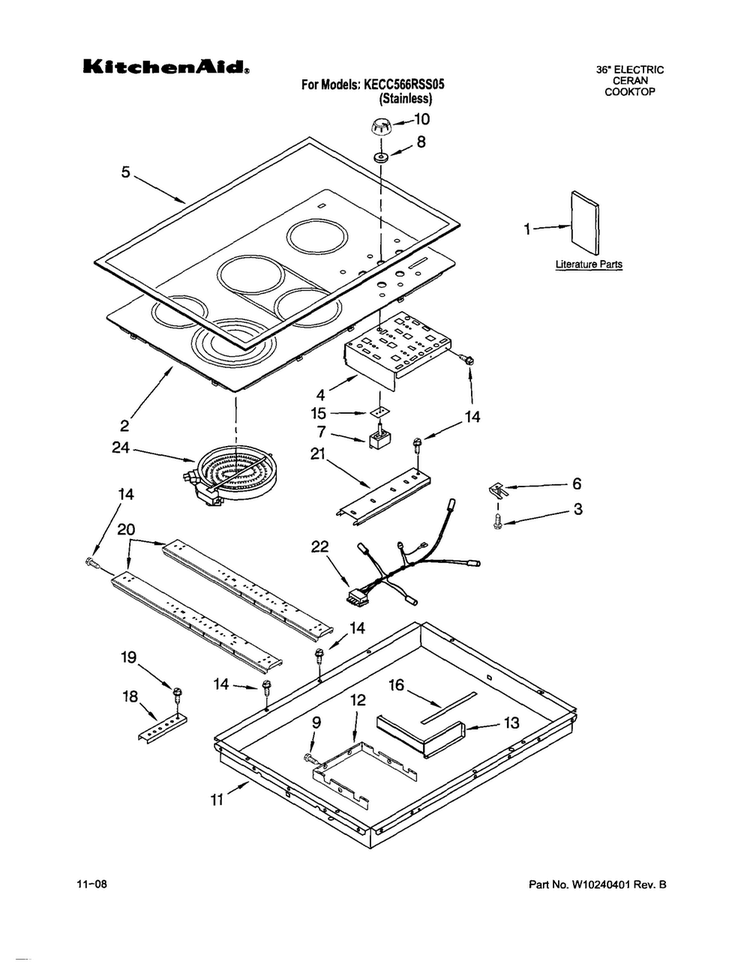 Cooktop Diagram and Parts List for KECC566RSS05  KitchenAid Cooktop