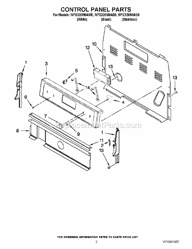 Control Panel Parts Diagram and Parts List for WFE320M0AS0  Whirlpool Range