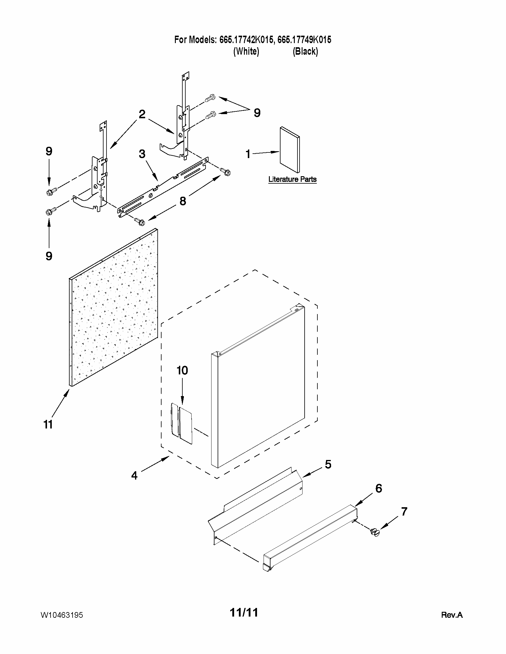 Door And Panel Parts Diagram and Parts List for 66517742K015  Kenmore Dishwasher
