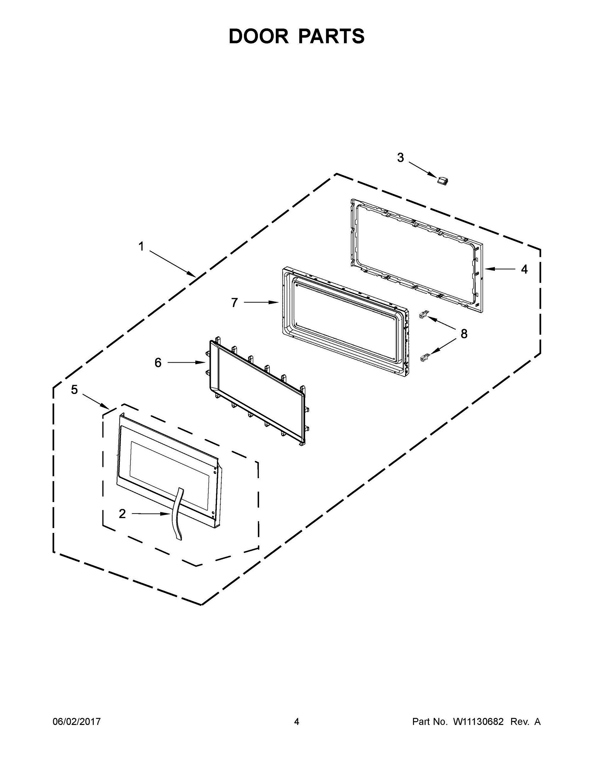 03 - DOOR PARTS Diagram and Parts List for WMH53521HV0  Whirlpool Microwave Oven Combo