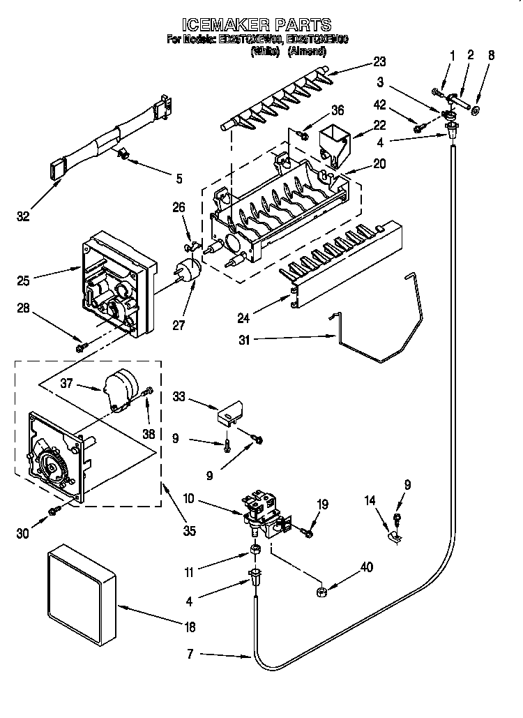 Icemaker Diagram and Parts List for 824421985  Whirlpool Refrigerator