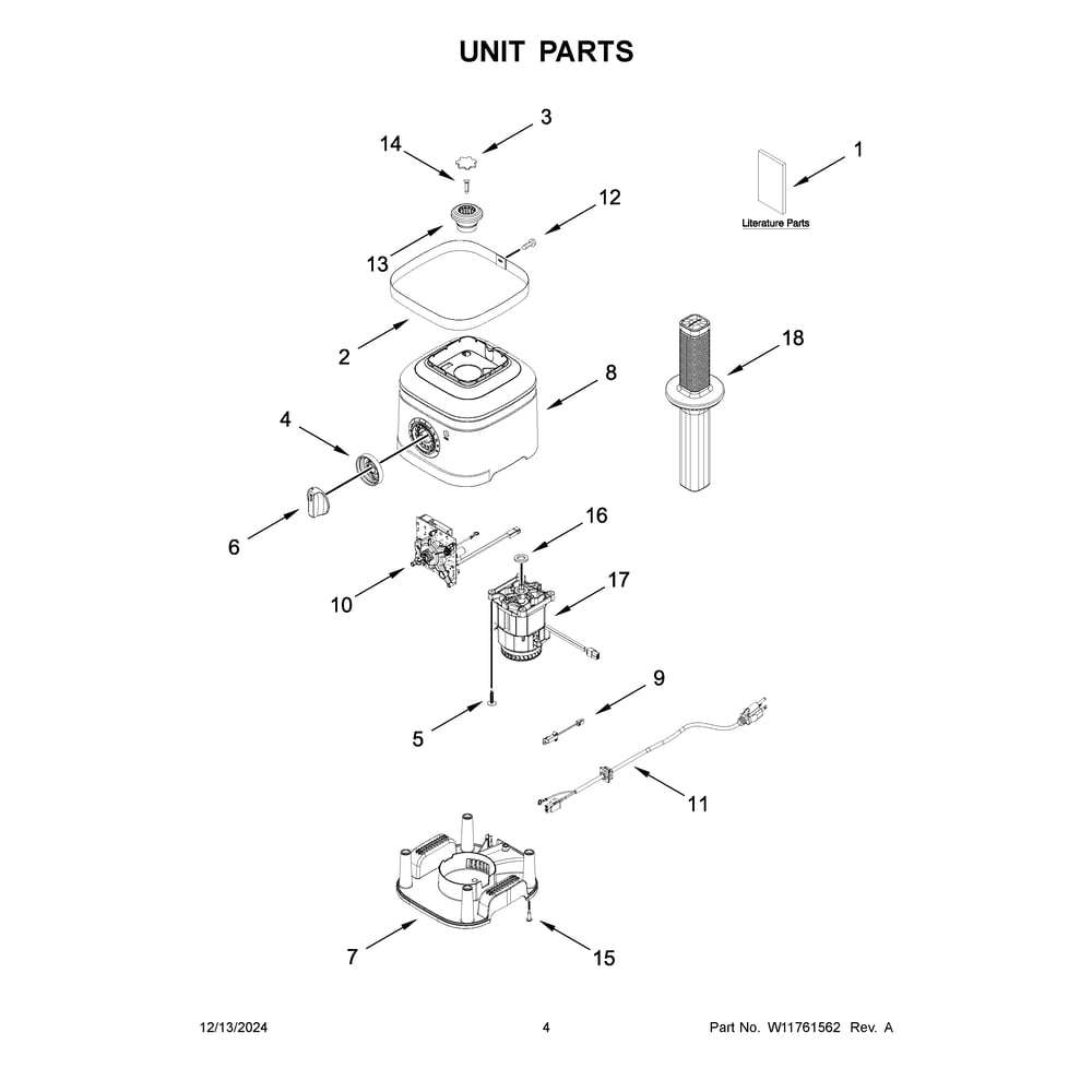 Unit Parts Diagram and Parts List for 5KSB4028ADR1  KitchenAid Blender