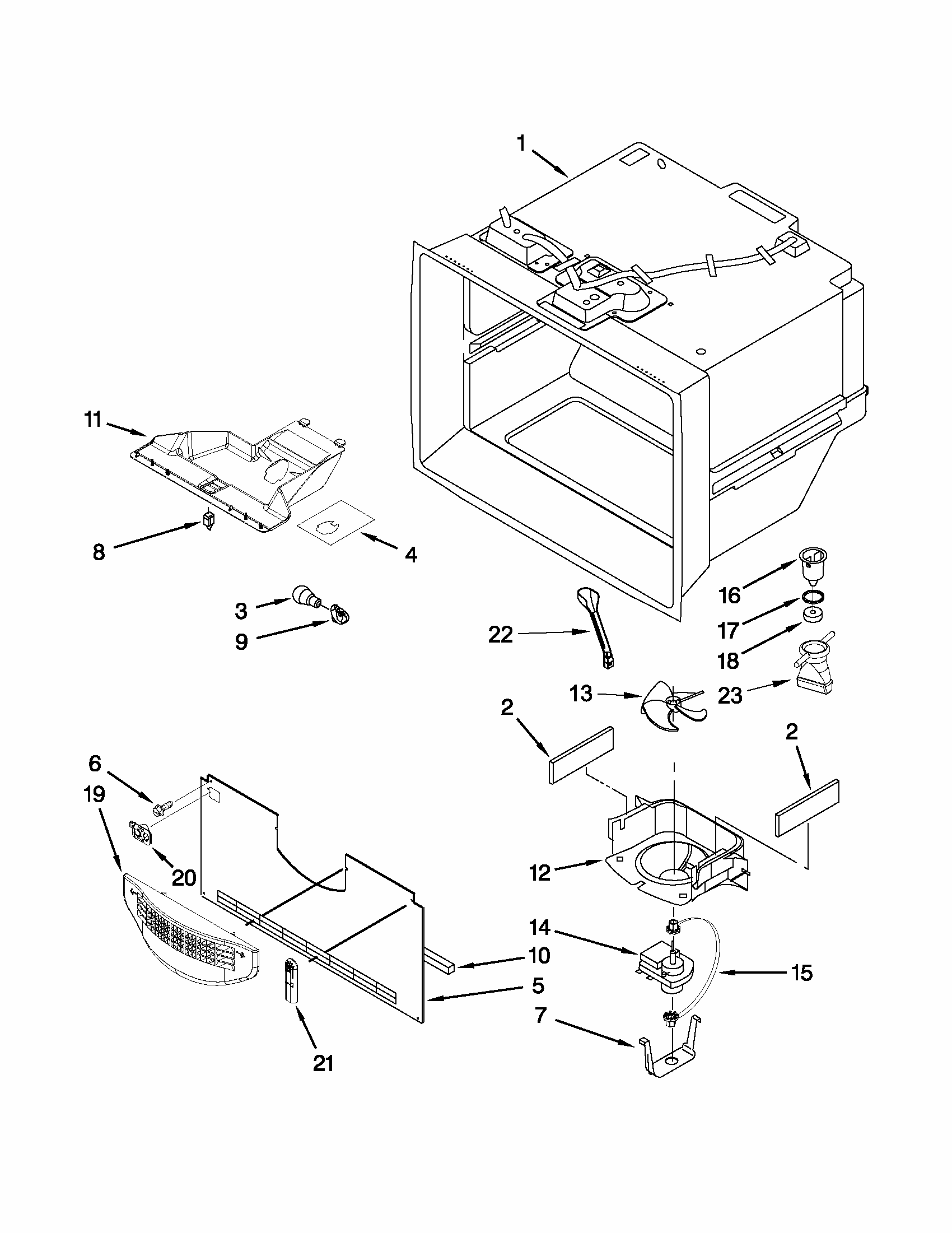 Freezer Liner Parts Diagram and Parts List for 59669912013  Kenmore Refrigerator