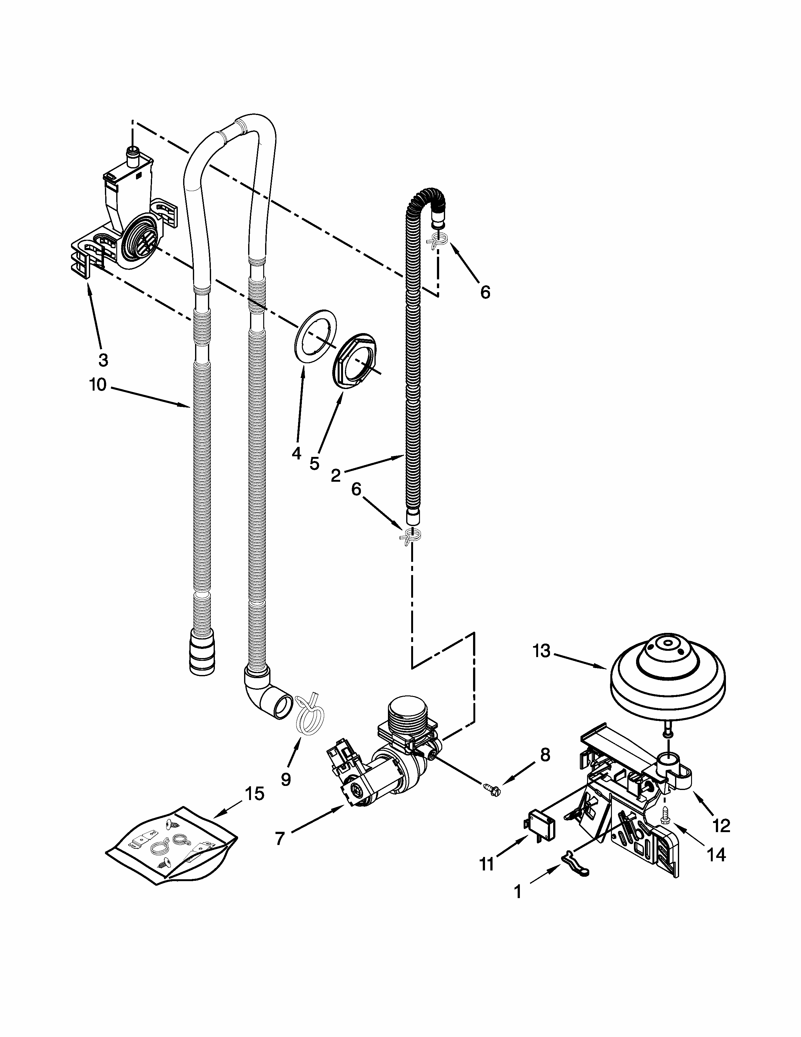 Fill, Drain And Overfill Parts Diagram and Parts List for 66513009N510  Kenmore Dishwasher