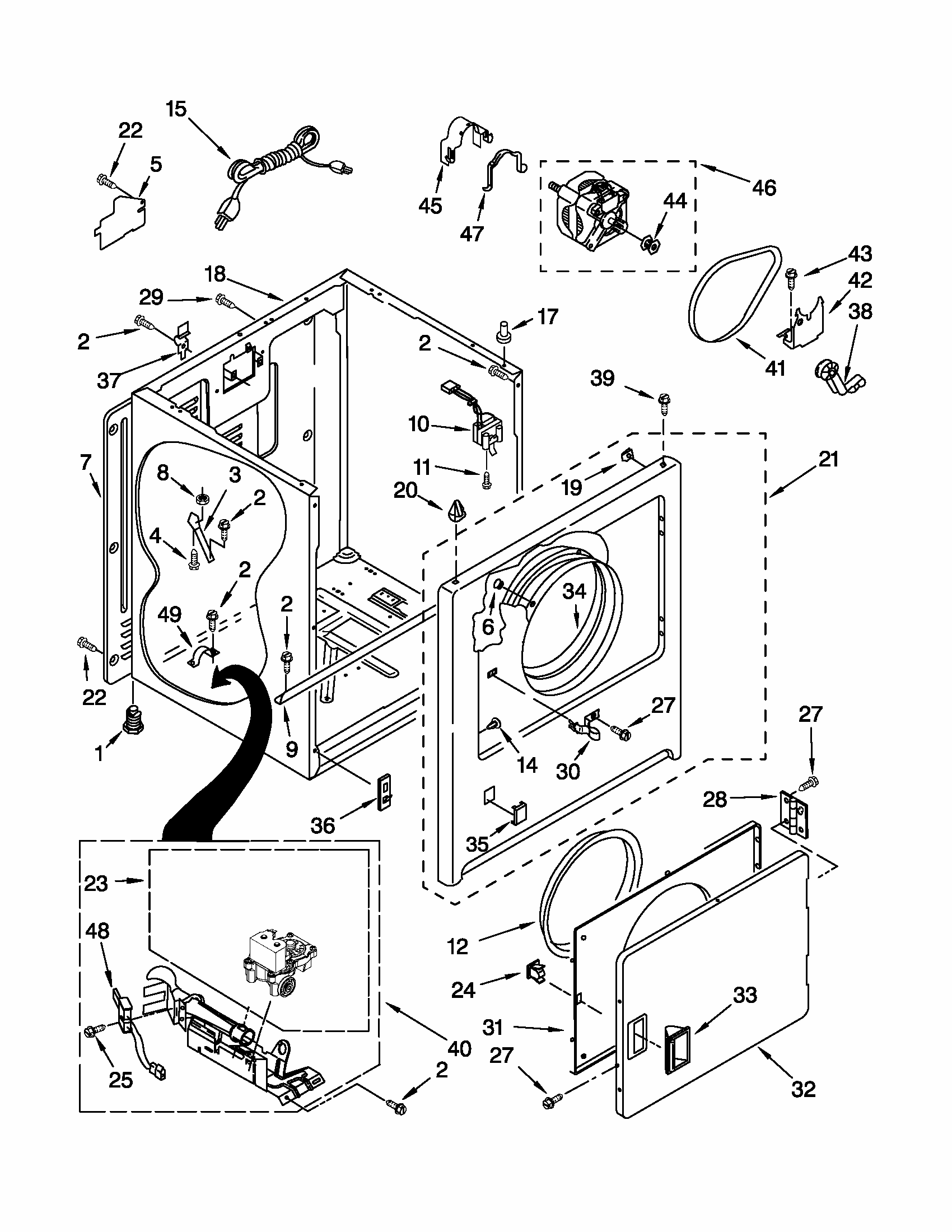 Cabinet Parts Diagram and Parts List for 11070012003  Kenmore Dryer