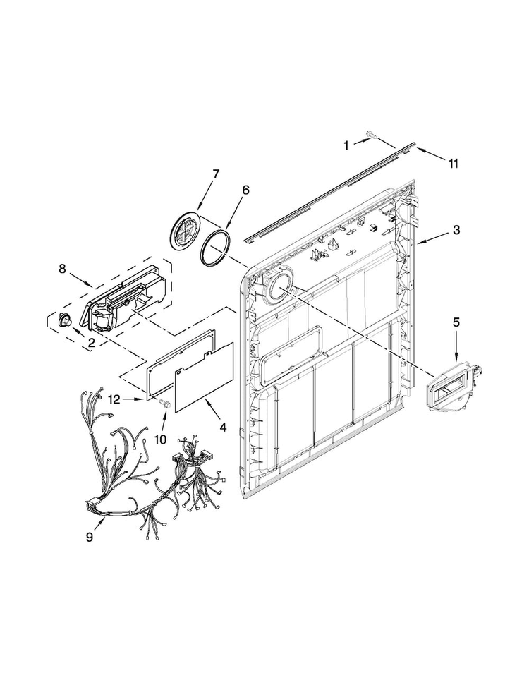 Inner Door Parts Diagram and Parts List for WDT710PAYW5  Whirlpool Dishwasher