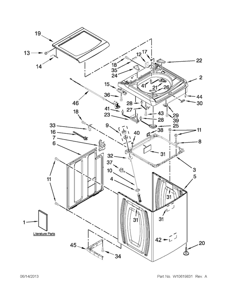 Top And Cabinet Parts Diagram and Parts List for WTW8900BC0  Whirlpool Washer
