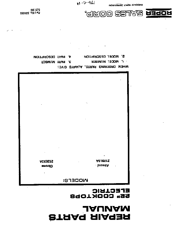 Cover Page Diagram and Parts List for 2126*0A  Roper Range