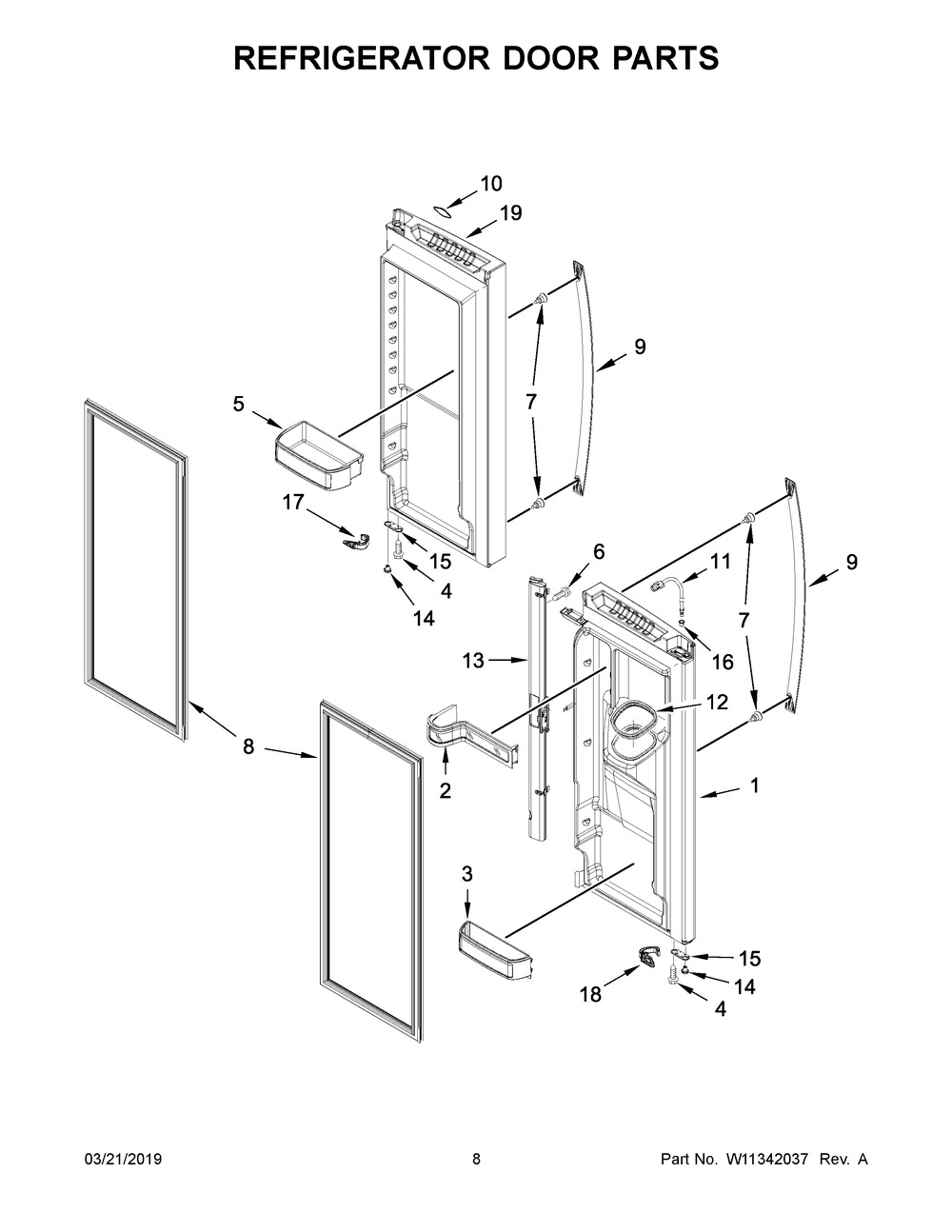 Refrigerator Door Parts Diagram and Parts List for WRX735SDHZ02  Whirlpool Refrigerator