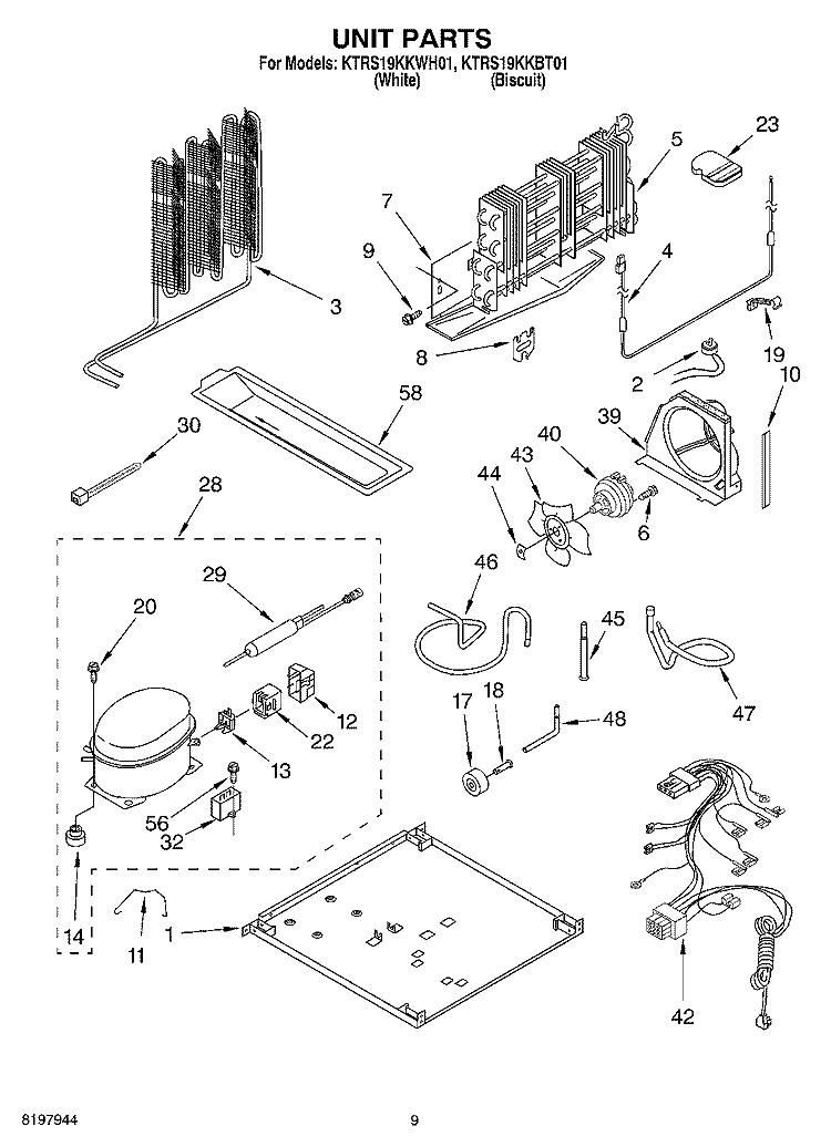 UNIT Diagram and Parts List for KTRS19KKWH01  KitchenAid Refrigerator