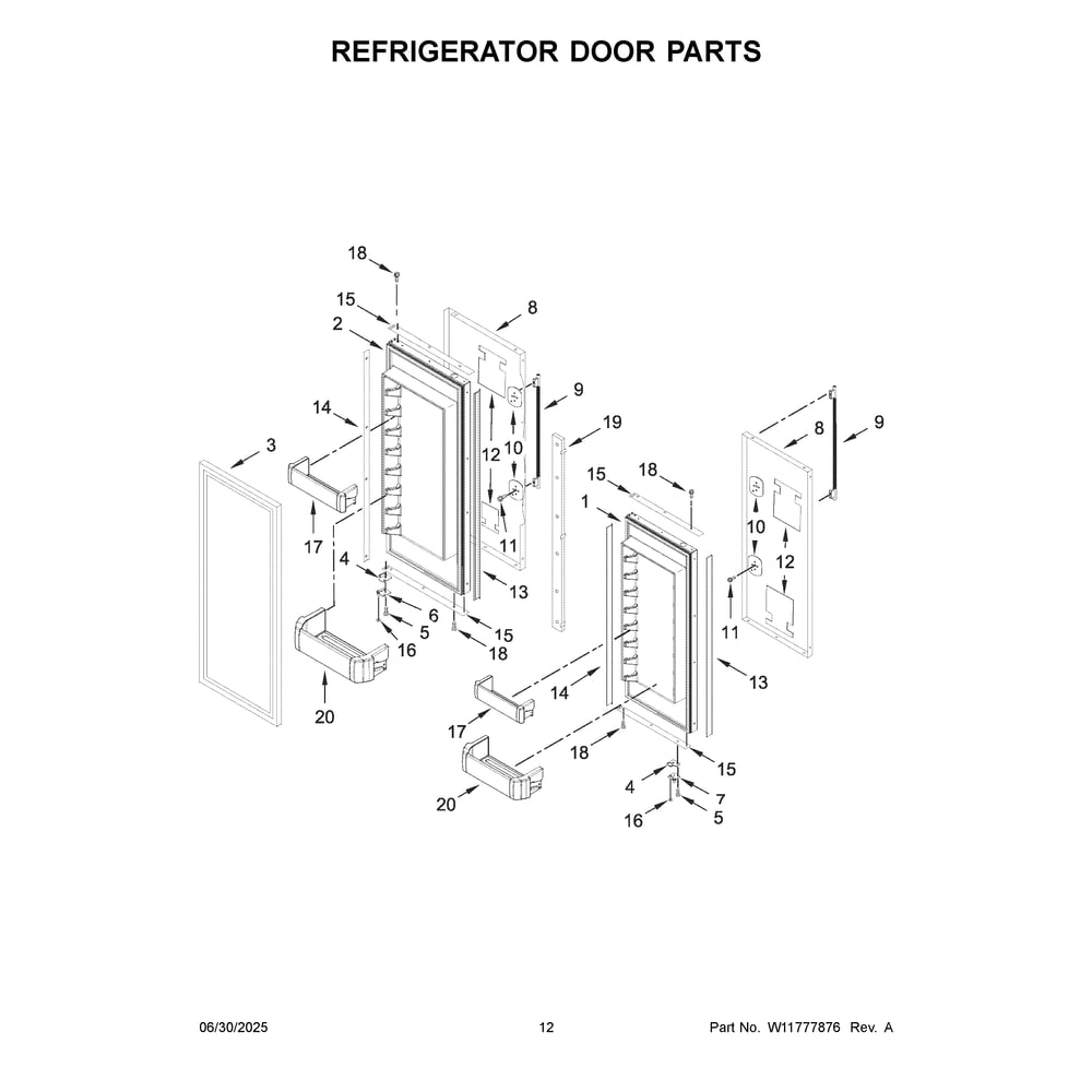 Refrigerator Door Parts Diagram and Parts List for KBFN536SPS00  KitchenAid Refrigerator
