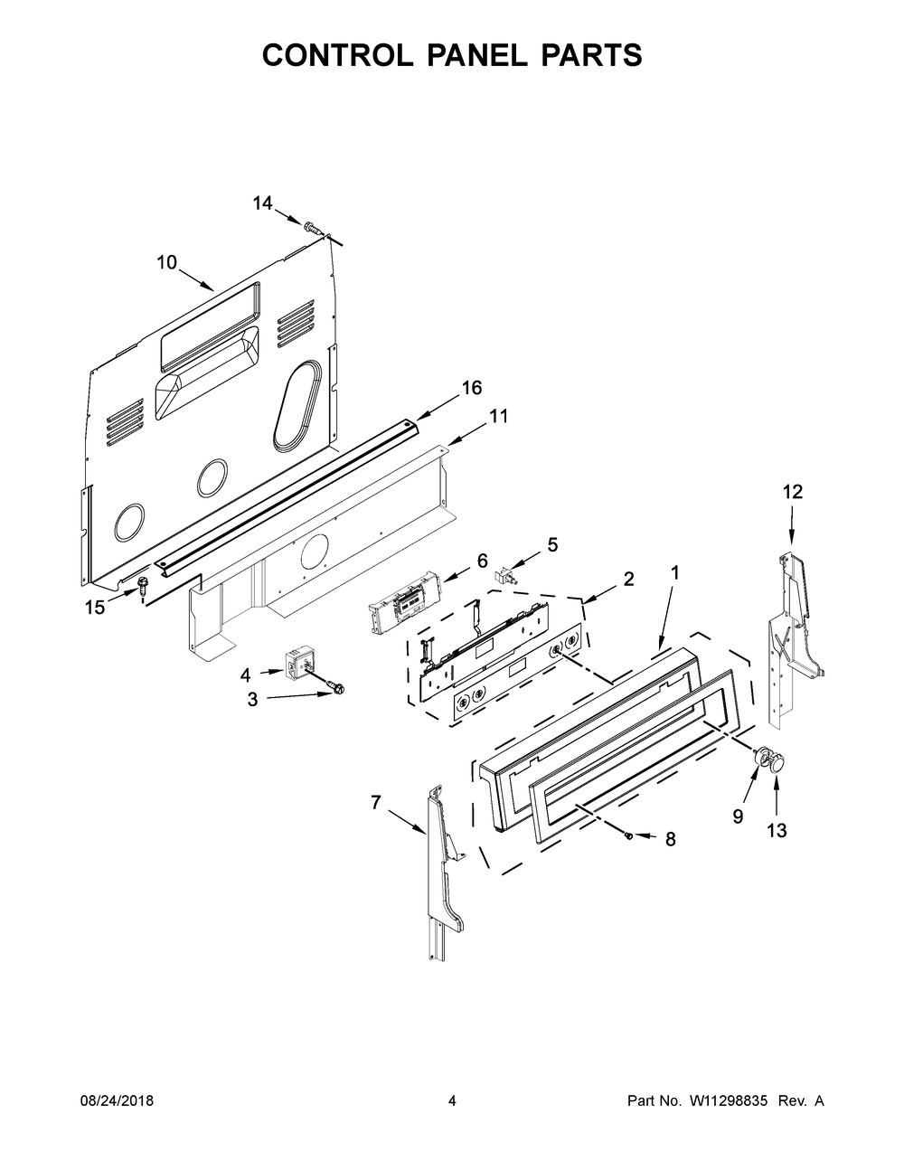 Control Panel Parts Diagram and Parts List for KFEG500EWH3  Whirlpool Range