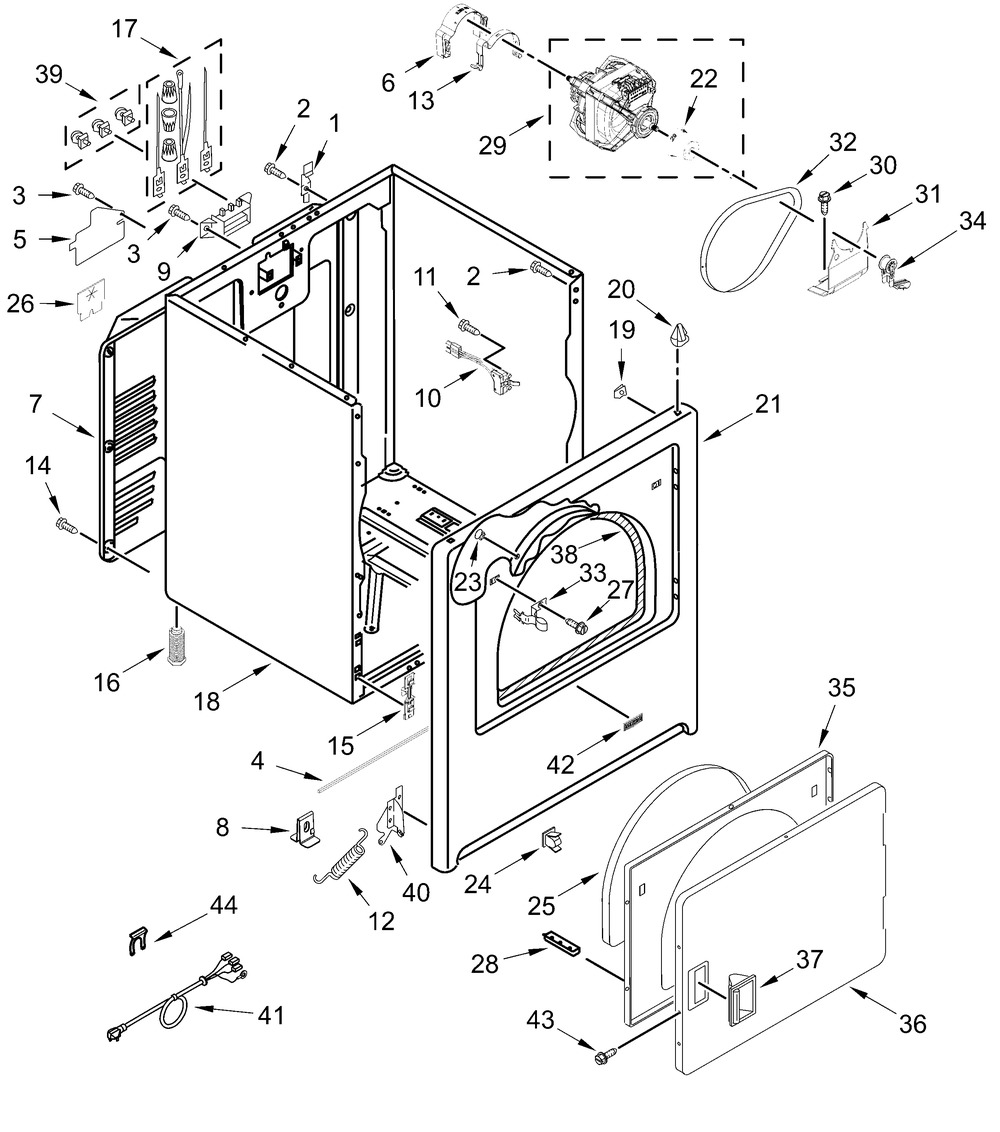 Cabinet Parts Diagram and Parts List for YMED4005SW0  Whirlpool Dryer