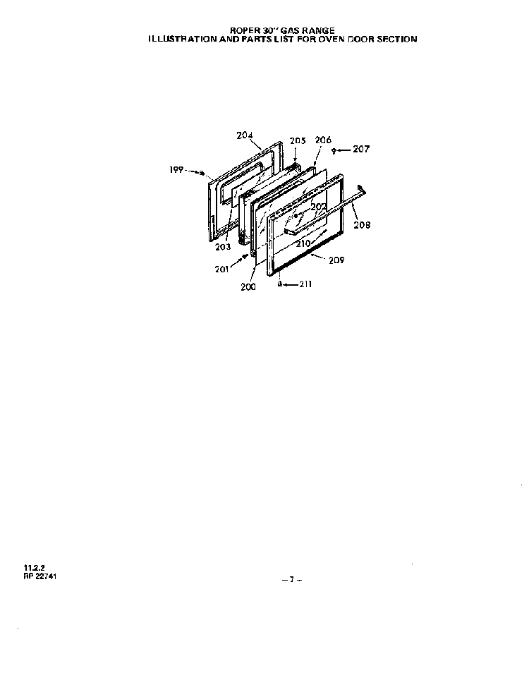 Oven Door Diagram and Parts List for 1303*0A  Roper Range
