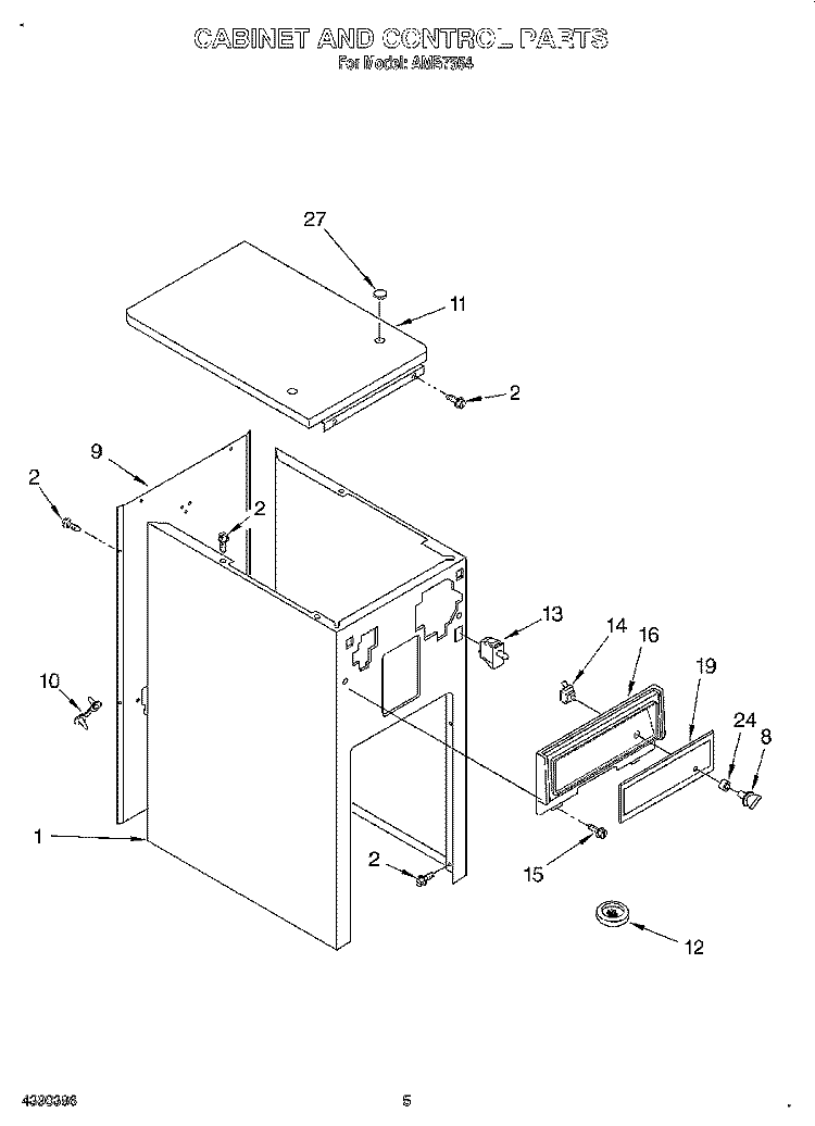 CABINET AND CONTROL Diagram and Parts List for AMB7554  Whirlpool Trash Compactor