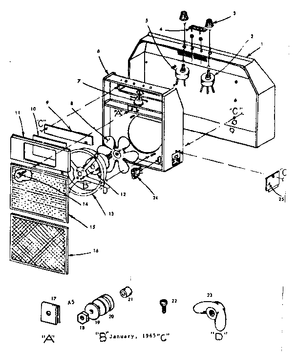 Range Hood Assembly Diagram and Parts List for 15554100  Kenmore Range Hood