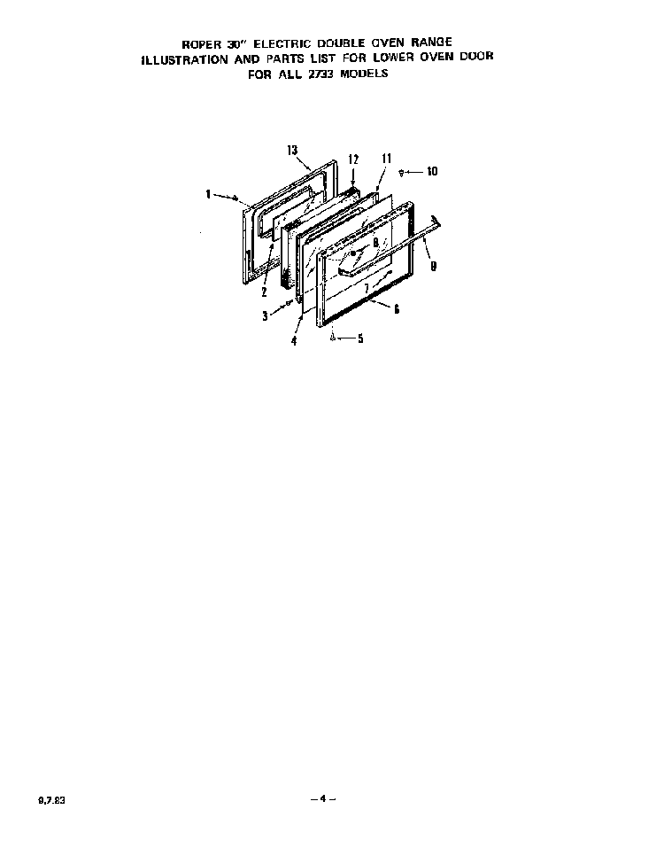 Lower Oven Diagram and Parts List for 2733*0A  Roper Range