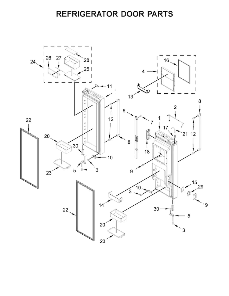 Refrigerator Door Parts Diagram and Parts List for KRFC704FPS00  KitchenAid Refrigerator