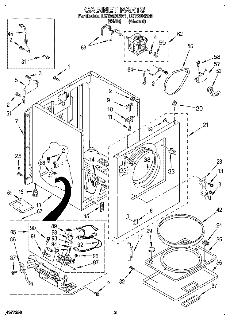 CABINET Diagram and Parts List for LGT5624BN1  Whirlpool Dryer