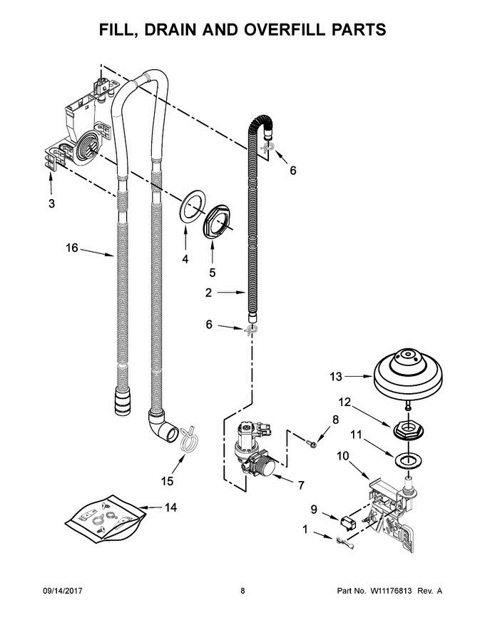 05 - Fill, Drain And Overfill Parts Diagram and Parts List for KDTE554CSS4  KitchenAid Dishwasher