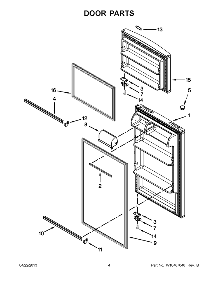 DOOR PARTS Diagram and Parts List for W8RXNGMWQ03  Whirlpool Refrigerator