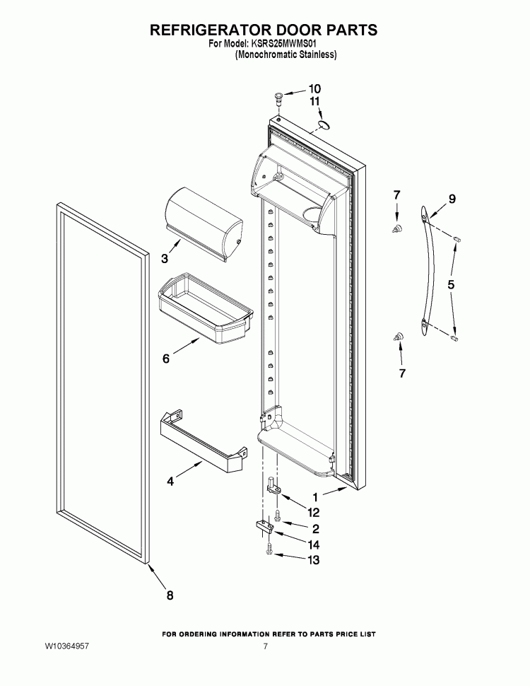 REFRIGERATOR DOOR PARTS Diagram and Parts List for KSRS25MWMS01  KitchenAid Refrigerator