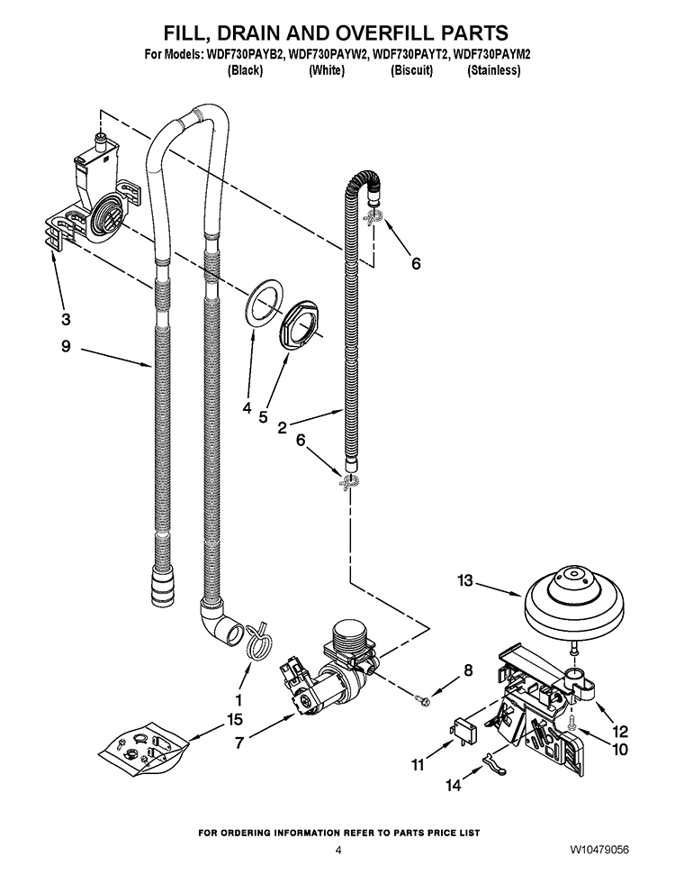 FILL, DRAIN AND OVERFILL PARTS Diagram and Parts List for WDF730PAYM2  Whirlpool Dishwasher