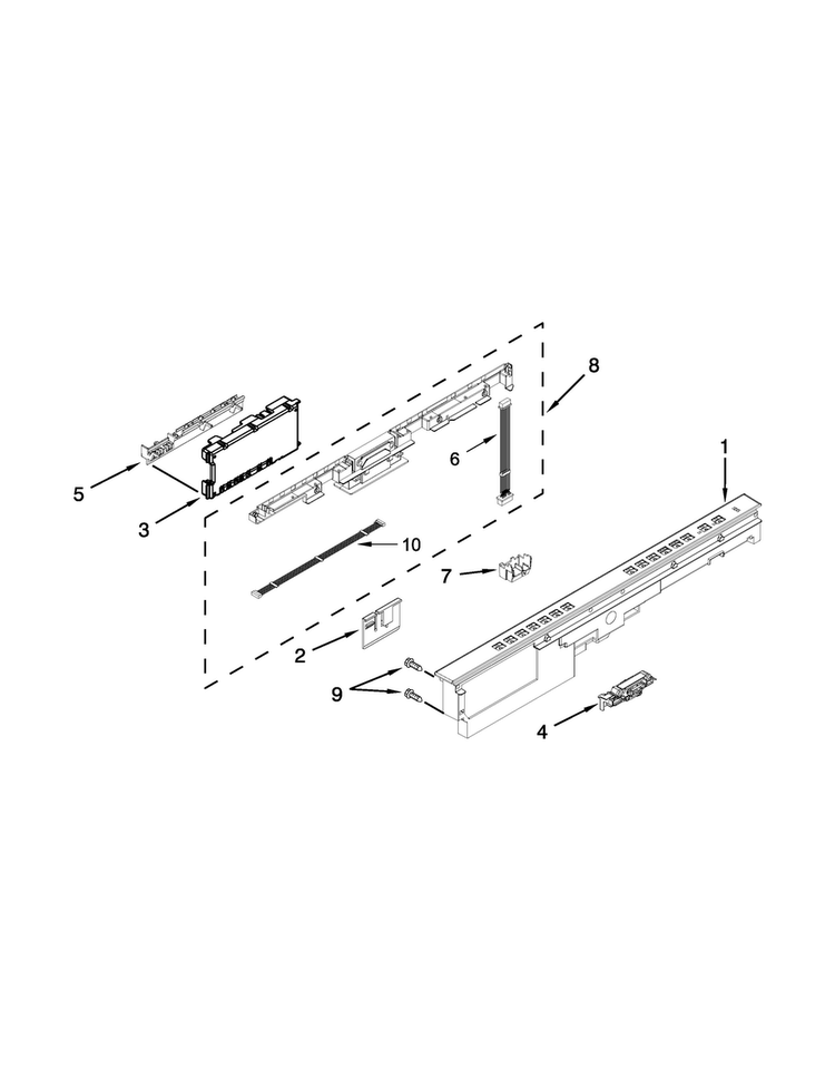 Control Panel And Latch Parts Diagram and Parts List for 7WDT950SAYM3  Whirlpool Dishwasher