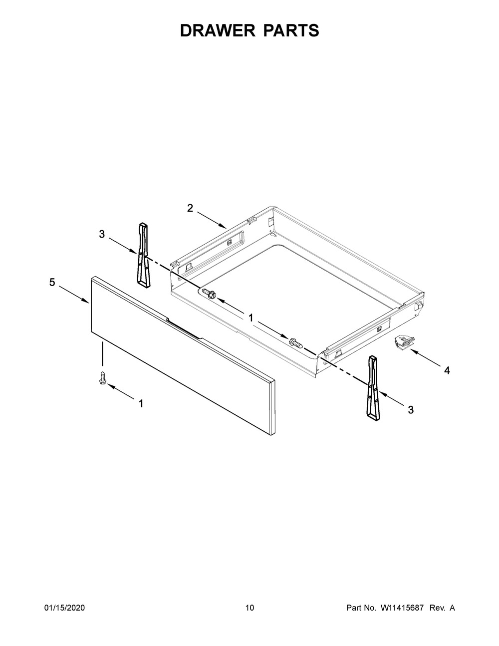 Drawer Parts Diagram and Parts List for YWFE535S0JV0  Whirlpool Range