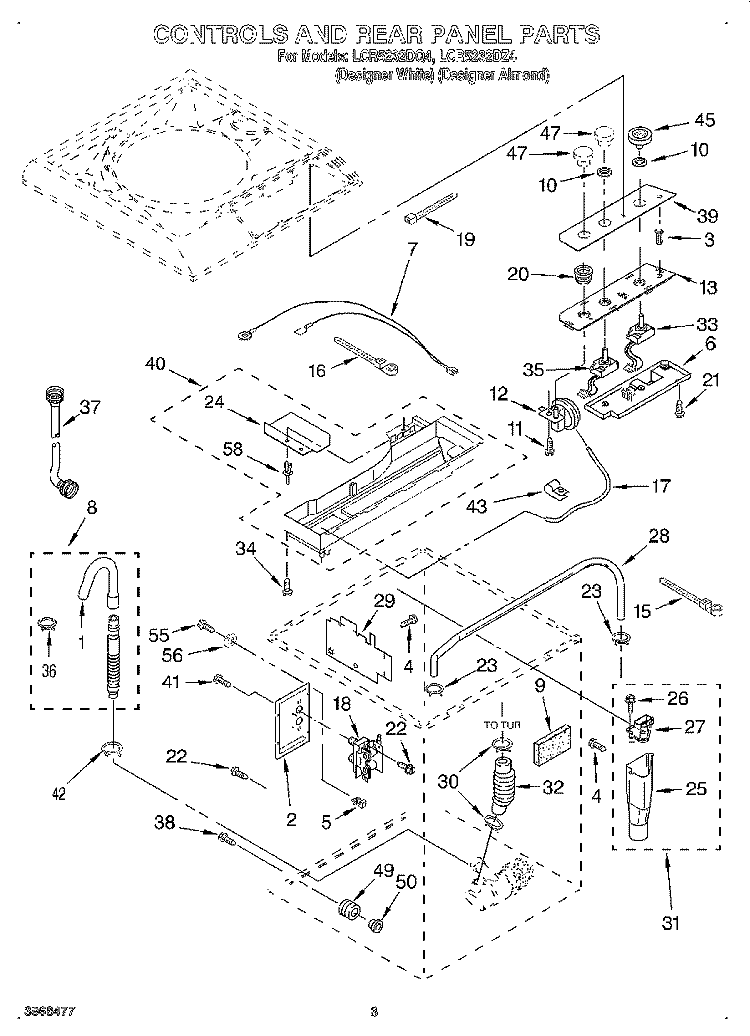 CONTROLS AND REAR PANEL Diagram and Parts List for LCR5232DZ4  Whirlpool Washer