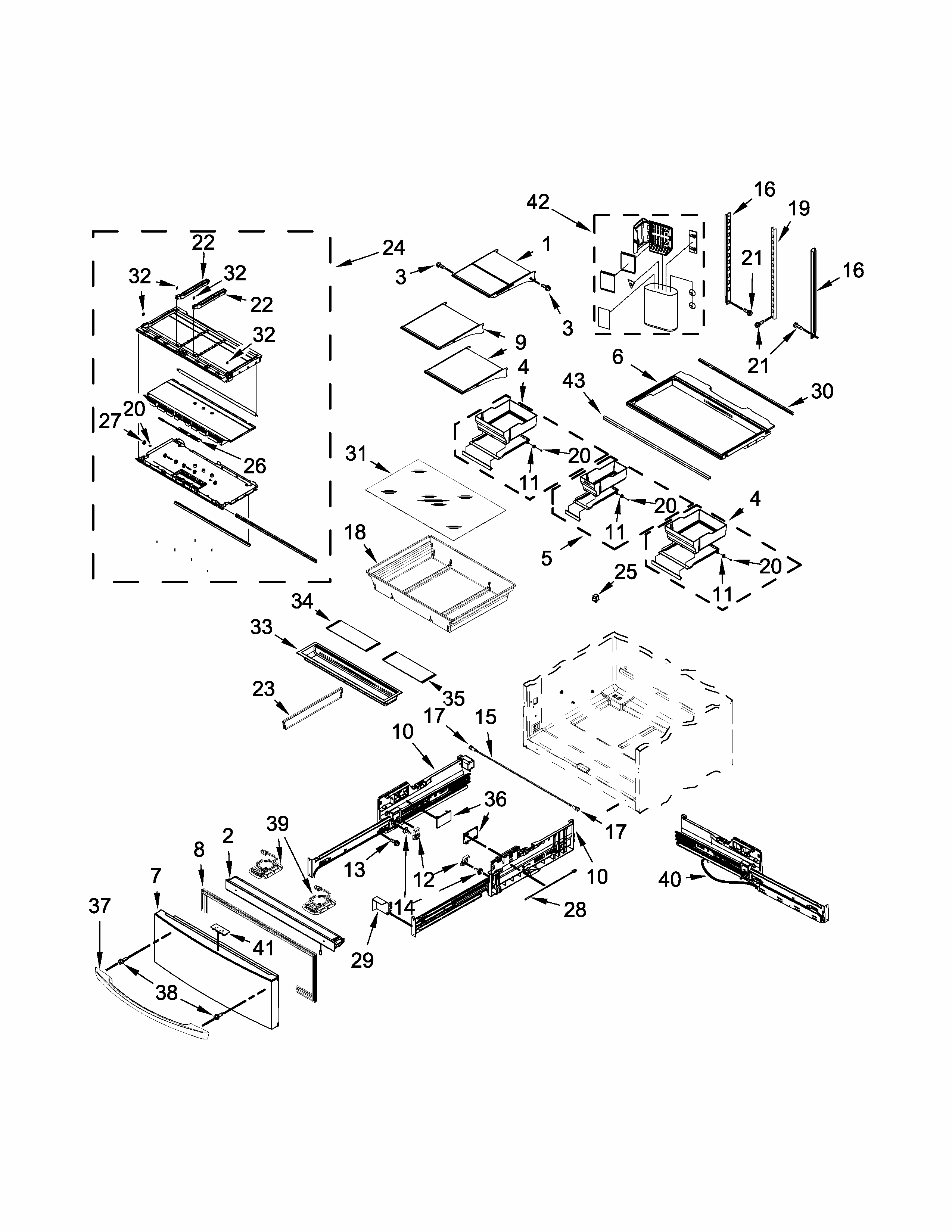 Shelf Parts Diagram and Parts List for 59672382410  Kenmore Refrigerator