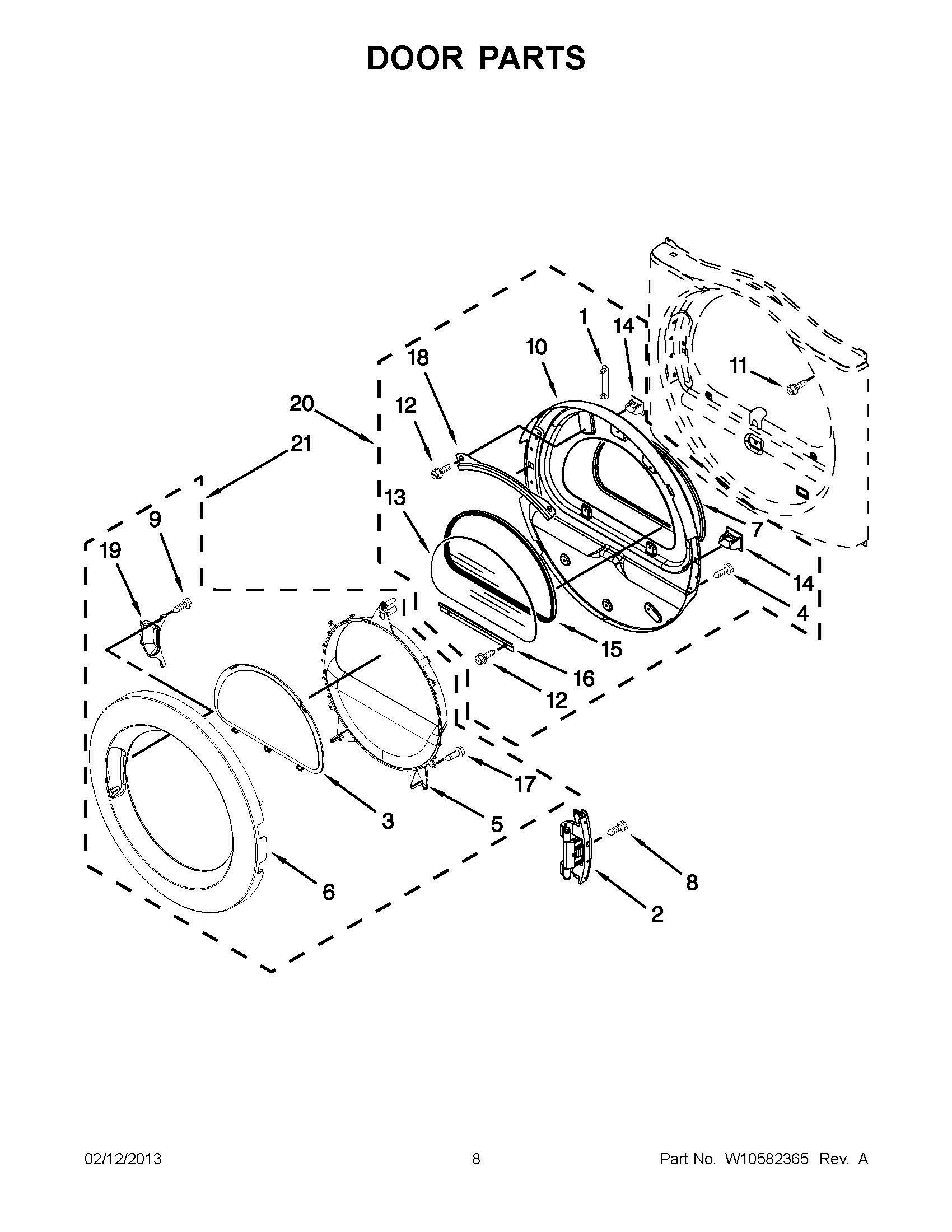 04 - DOOR PARTS Diagram and Parts List for YNED7300WW2  Whirlpool Dryer