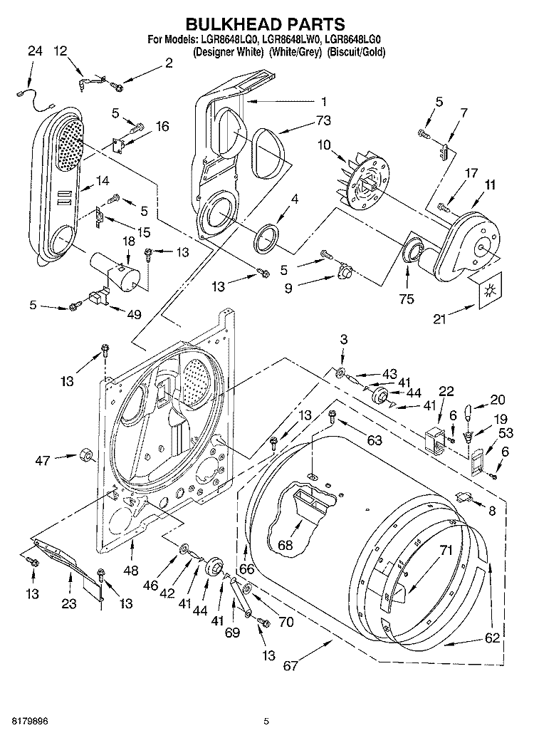 BULKHEAD Diagram and Parts List for LGR8648LQ0  Whirlpool Dryer