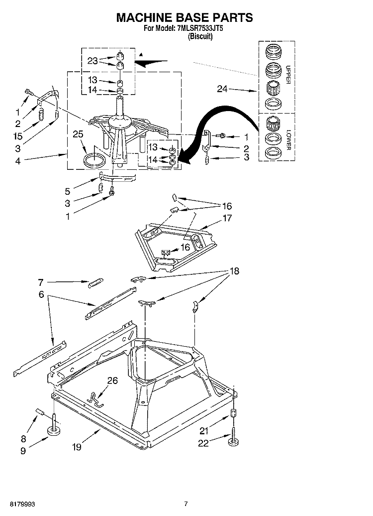 MACHINE BASE PARTS Diagram and Parts List for 7MLSR7533JT5  Whirlpool Washer
