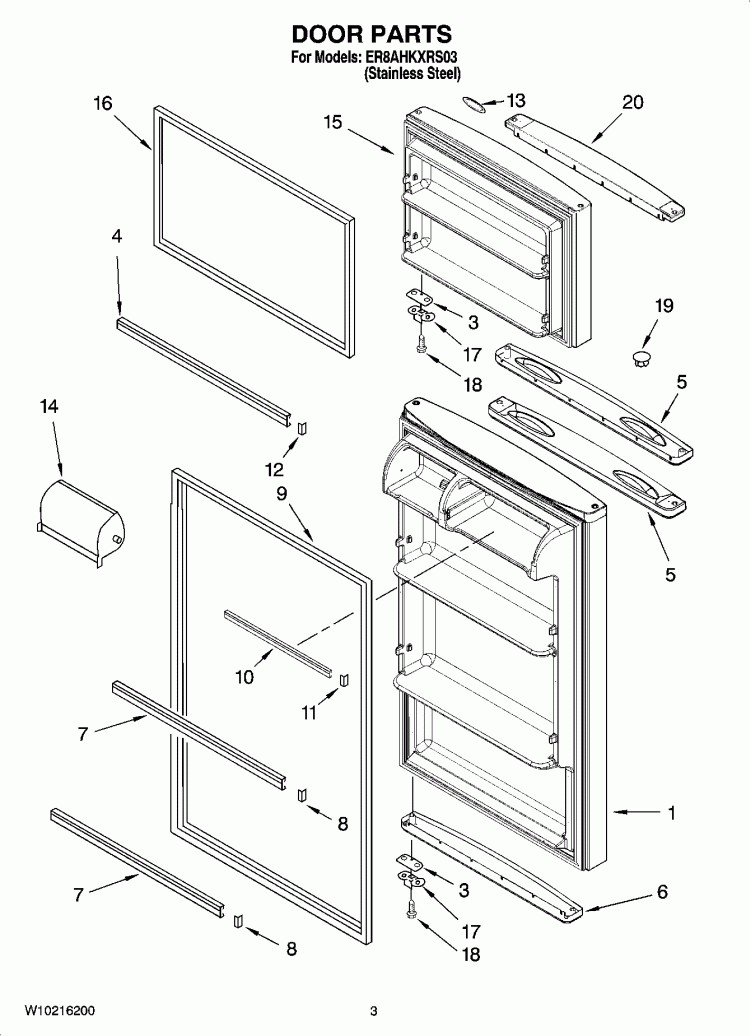 DOOR PARTS Diagram and Parts List for ER8AHKXRS03  Whirlpool Refrigerator