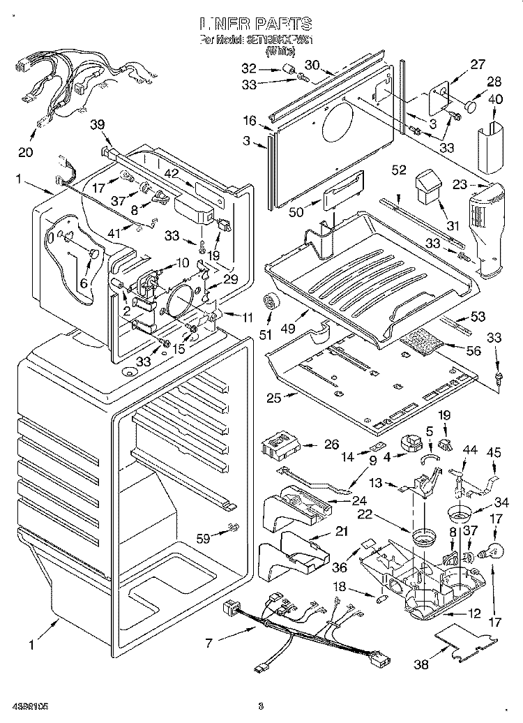 LINER Diagram and Parts List for 6ET19DKXFW01  Whirlpool Refrigerator