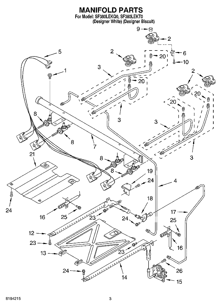 MANIFOLD Diagram and Parts List for SF380LEKQ0  Whirlpool Range